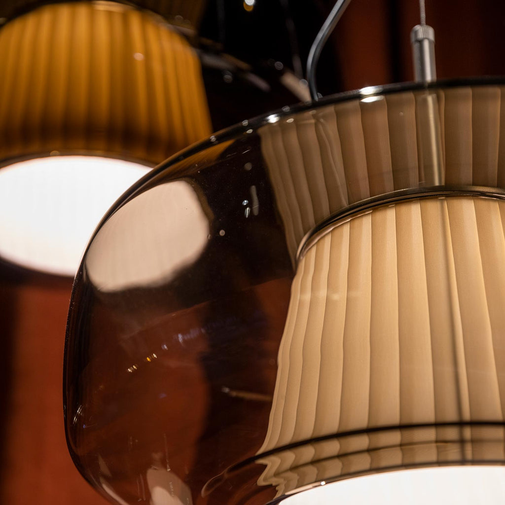 Suspension LED Tambour en Verre Soufflé de Style Mid-Century Modern