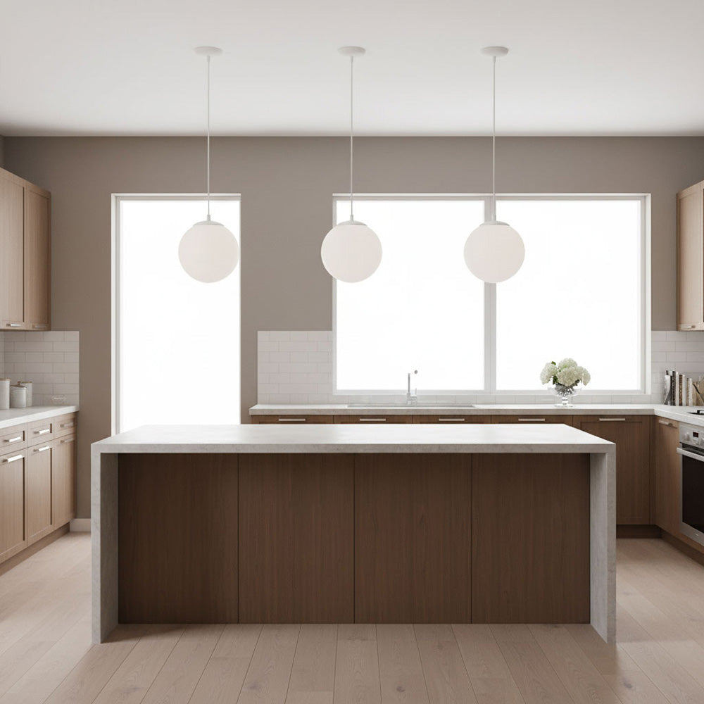 Suspension Globe en aluminium et verre avec cordon en tissu réglable
